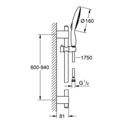 Grohe Brausegarnitur POWER&SOUL Handbrause 160, mit Durchflusskonstanthalter 9,5 l/min. chrom