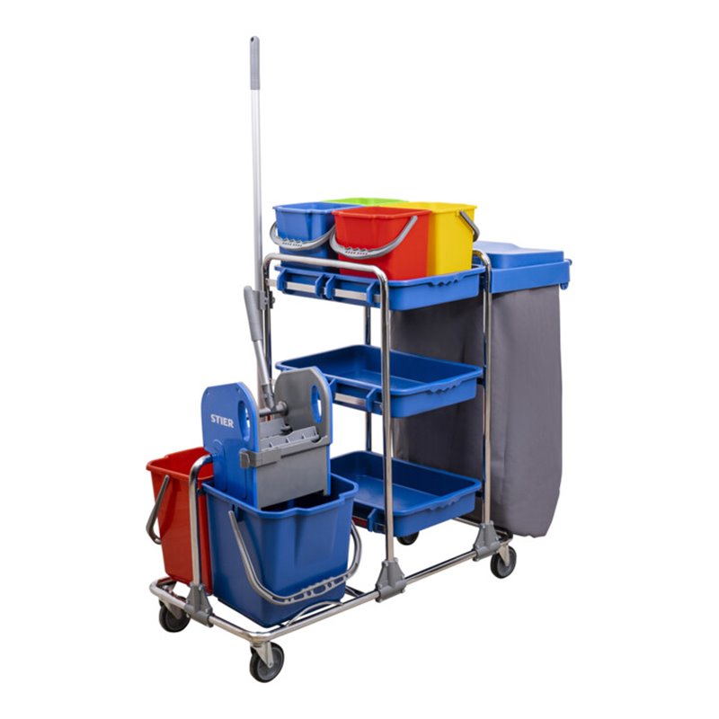 STIER Großer Hygiene- und Reinigungswagen mit Chromrahmen Set