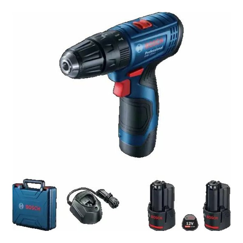 Bosch Akku-Schlagbohrschrauber GSB 120-LI mit 2 x 2,0 Ah Li-Ion Akku, Ladegerät und Transportkoffer