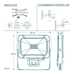 Ansmann Luminary LED-Wandstrahler PIR 20 W Bewegungsmelder, bis zu 1600 Lumen WFL1600S