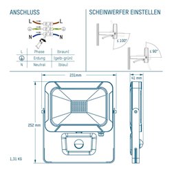 Ansmann Luminary LED-Wandstrahler PIR 30 W Bewegungsmelder, bis zu 2400 Lumen WFL2400S