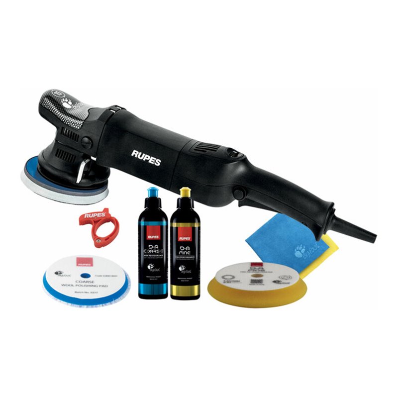 Rupes Exzenter-Poliermaschine LHR 15 ES Kit BAS mit 1 Schwamm, 1 Wolle Pad, 2 Polituren, 2 Mf Tuecher, Kabelklemme