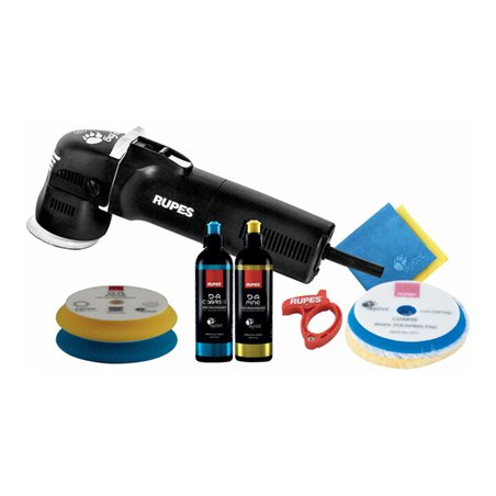 Rupes Exzenter-Poliermaschine LHR 75E Kit BAS mit 2 Schwaemme, 2 Wolle Pad, 2 Polituren, 2 Mf Tuecher, Kabelklemme