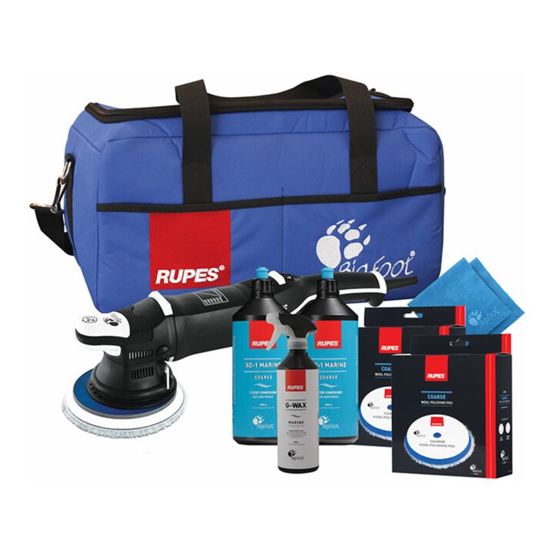 Rupes Marine Premium Exzenter-Poliermaschine LHR 21III, 2 Polierpasten XC1, 4 Wolle-Polierscheiben, 2 MF Tuecher, BF Tasche