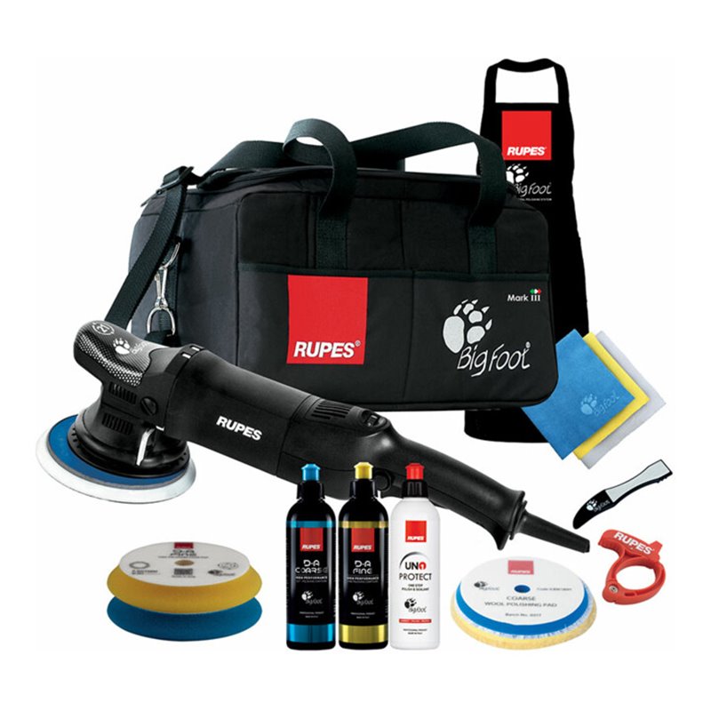 Rupes Exzenter-Poliermaschine LHR 21 Mark III Kit LUX mit 2 Schwaemmen, 2 Wolle Pad, 3 Polituren- 3 Mf Tuecher-1 Schuerze- Schwa