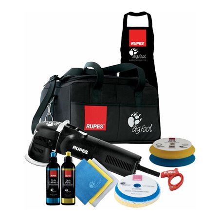 Rupes Exzenter-Poliermaschine LHR 75E Kit LUX mit 2 Schwaemmen, 2 Wolle Pad, 2 Polituren- 3 Mf Tuecher-1 Schuerze, Kabelklemme, 