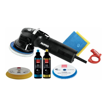 Rupes Exzenter-Poliermaschine LHR 12E Kit BAS mit 1 Schwamm, 1 Wolle Pad, 2 Polituren, Starterset Schleifen, 1 Soft Interface Pa