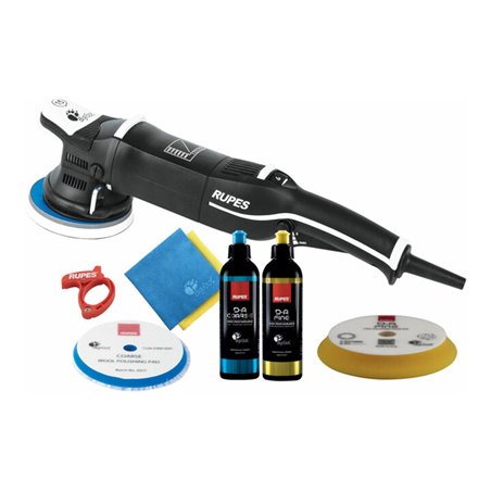 Rupes Exzenter-Poliermaschine LHR 15 Mark III Kit BAS mit 1 Schwamm, 1 Wolle Pad, 2 Polituren, 2 Mf Tuecher, Kabelklemme