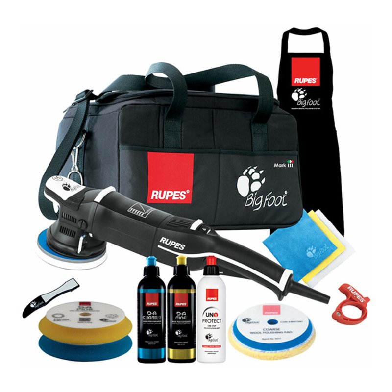 Rupes Exzenter-Poliermaschine LHR 15 Mark III Kit LUX mit 2 Schwaemmen, 2 Wolle Pad, 3 Polituren- 3 Mf Tuecher-1 Schuerze- Schwa