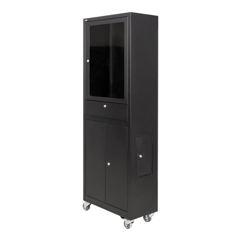 STIER Computerschrank mit Schublade, Türen und Rollen 1750x650x550mm schwarz