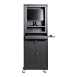 STIER Computerschrank mit Schublade, Türen und Rollen 1750x650x550mm schwarz