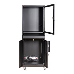 STIER Computerschrank mit Schublade, Türen und Rollen 1750x650x350mm schwarz