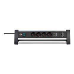 Alu-Office-Line Steckdosenleiste mit USB Power Delivery USB-Ladefunktion 4-fach 1,8m H05VV-F 3G1,5
