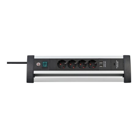 Alu-Office-Line Steckdosenleiste mit USB Power Delivery USB-Ladefunktion 4-fach 1,8m H05VV-F 3G1,5