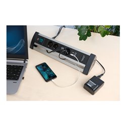 Alu-Office-Line Steckdosenleiste mit USB Power Delivery USB-Ladefunktion 4-fach 1,8m H05VV-F 3G1,5