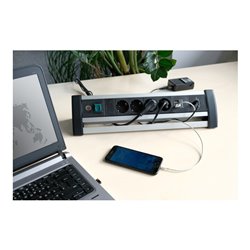 Alu-Office-Line Steckdosenleiste mit USB Power Delivery USB-Ladefunktion 4-fach 1,8m H05VV-F 3G1,5