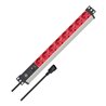 Alu-Line 19' Steckdosenleiste für Schaltschränke mit 10A Sicherungsautomat und Kaltgerätestecker IEC C14 8-fach silber/rot 2m H0