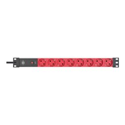 Alu-Line 19' Steckdosenleiste für Schaltschränke mit 10A Sicherungsautomat und Kaltgerätestecker IEC C14 8-fach silber/rot 2m H0