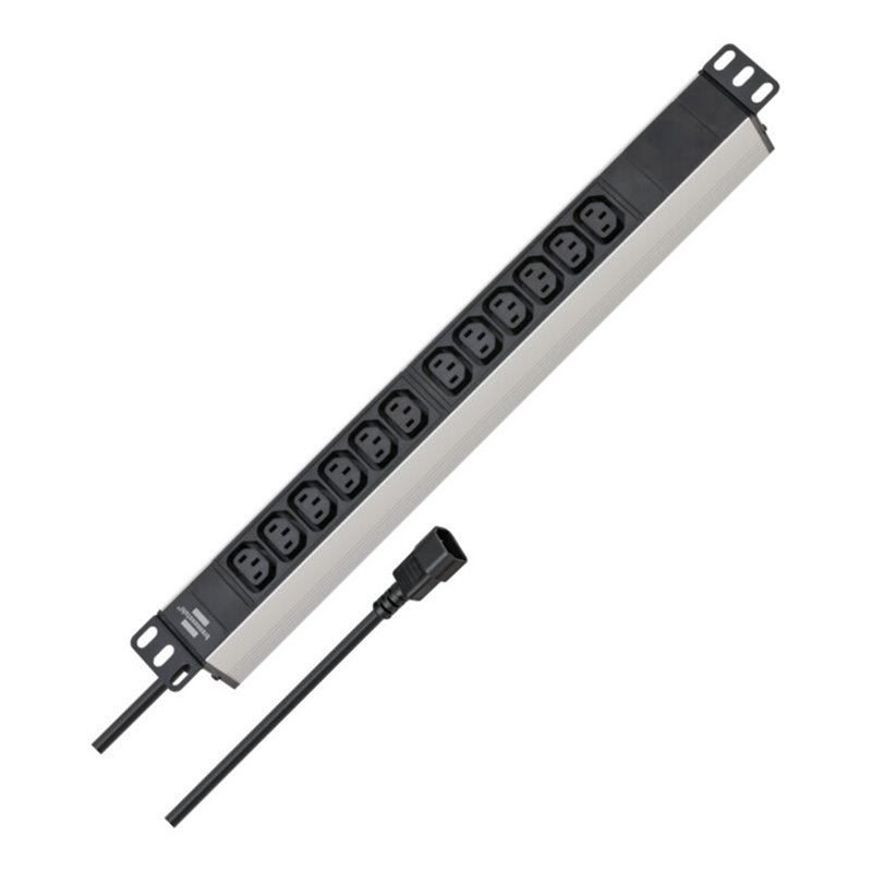 Alu-Line 19' Steckdosenleiste für Schaltschränke 12-fach schwarz/silber 2m H05VV-F 3G1,0