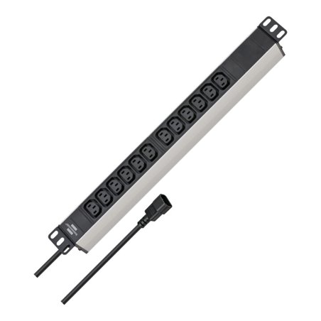 Alu-Line 19' Steckdosenleiste für Schaltschränke 12-fach schwarz/silber 2m H05VV-F 3G1,0