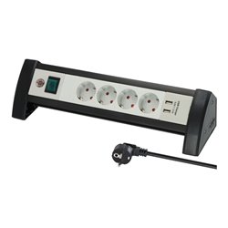Premium-Office-Line Steckdosenleiste mit USB-Ladefunktion 4-fach schwarz/lichtgrau 1,8m H05VV-F 3G1,5