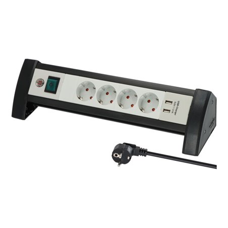 Premium-Office-Line Steckdosenleiste mit USB-Ladefunktion 4-fach schwarz/lichtgrau 1,8m H05VV-F 3G1,5