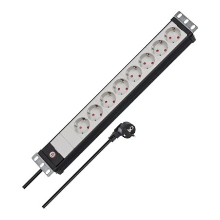 Premium-Line 19' Steckdosenleiste für Schaltschränke 8-fach schwarz/lichtgrau 3m H05VV-F 3G1,5 19'-Format