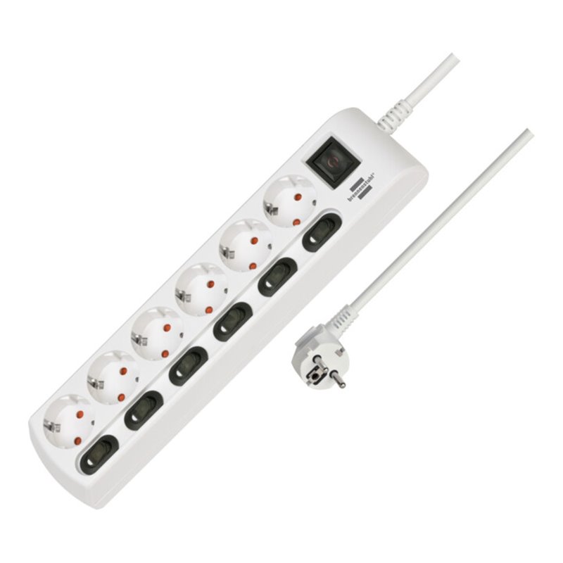 Steckdosenleiste einzeln schaltbar 6-fach 2m H05VV-F 3G1,5 weiß