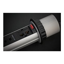 Tower Power USB-Charger und LAN Tischsteckdosenleiste 3-fach 2xLAN-RJ45, 2xUSB, 2m H05VV-F 3G1,5 silber/schwarz