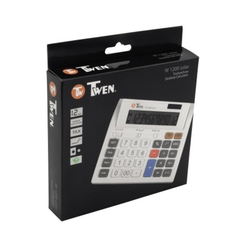 TWEN Tischrechner J-1200 569 12Zeichen Solar/Batterie weiß