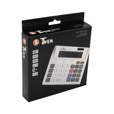 TWEN Tischrechner J-1200 569 12Zeichen Solar/Batterie weiß