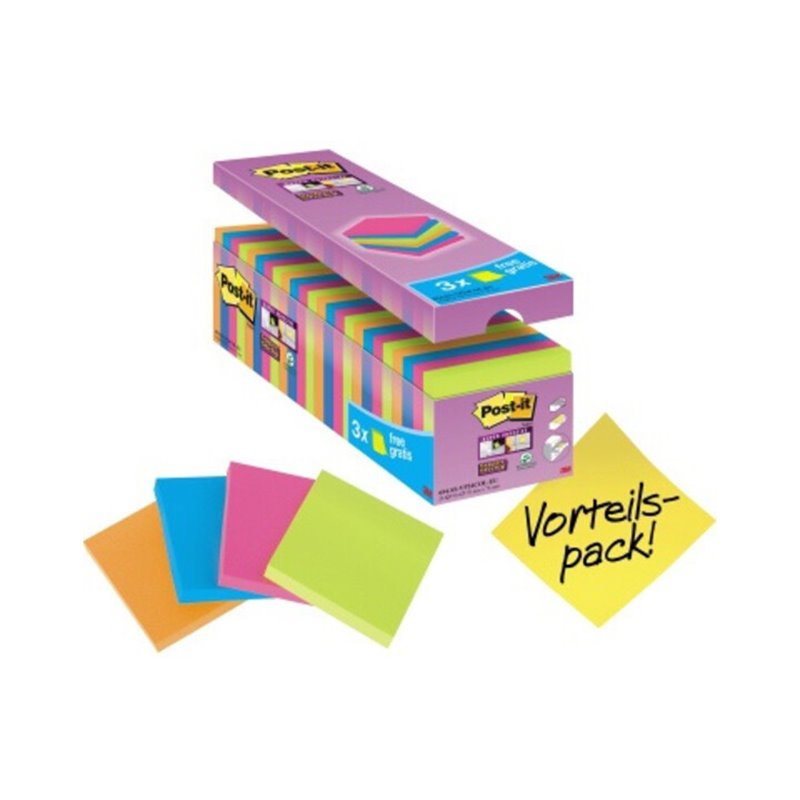 Post-it Haftnotiz Super Sticky 654SE24P 76x76mm sort. 24 St./Pack.