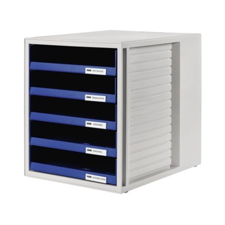 HAN Schubladenbox 1401-14 DIN A4 5Schubfächer PS blau/lichtgrau