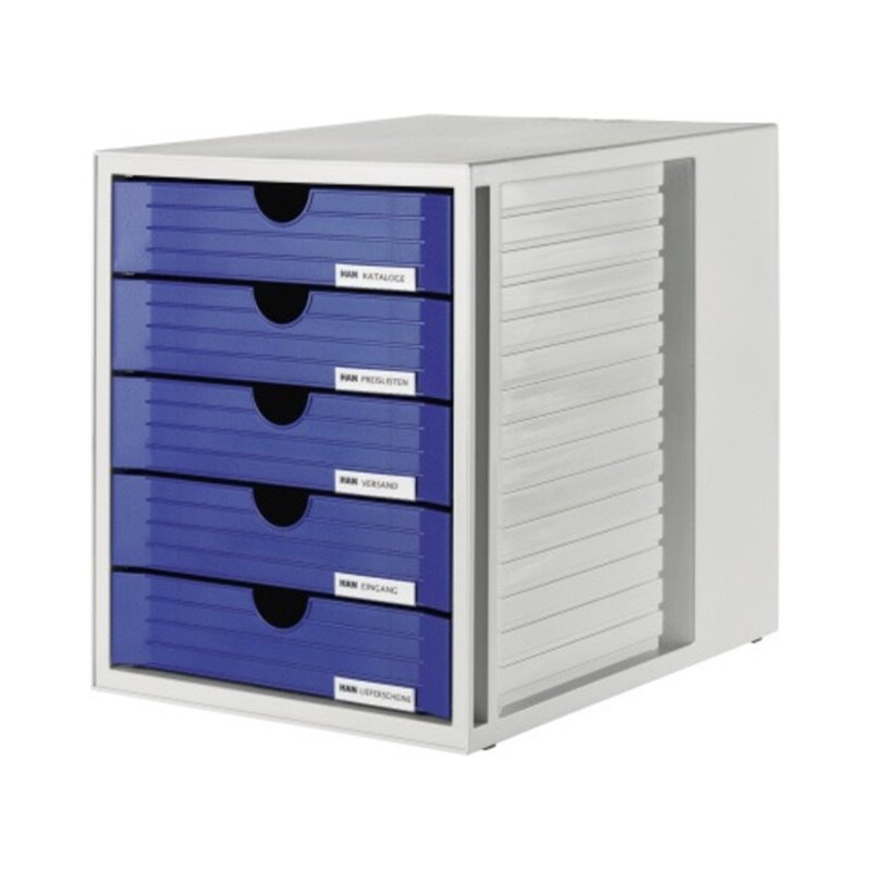 HAN Schubladenbox Systembox 1450-14 DIN C4 5Schubfächer bl