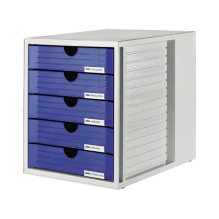 HAN Schubladenbox Systembox 1450-14 DIN C4 5Schubfächer bl