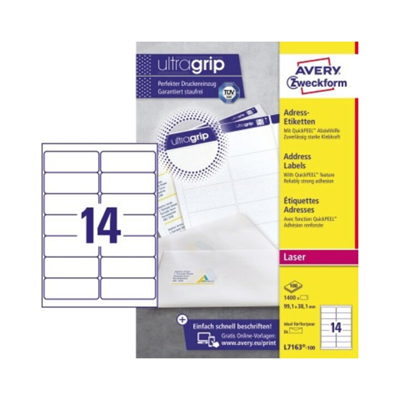 Avery Zweckform Adressetikett QuickPEEL L7163-100 1.400 St./Pack.