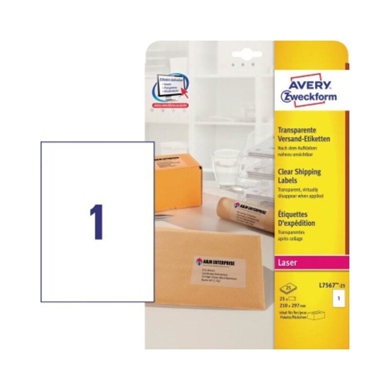 Avery Zweckform Adressetikett L7567-25 transparent 25 St./Pack.