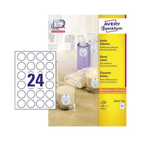 Avery Zweckform Etikett L3415-100 40mm weiß 2.400 St./Pack.