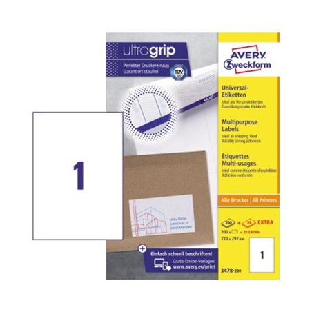 Avery Zweckform Etikett 3478-200 210x297mm weiß 200 St./Pack.