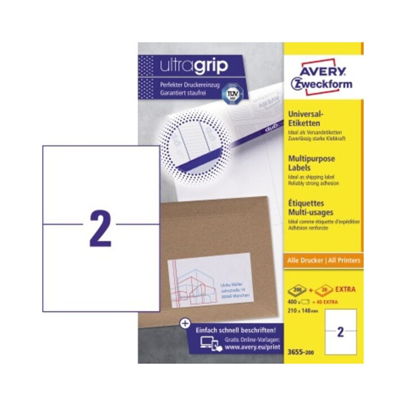 Avery Zweckform Etikett 3655-200 210x148mm weiß 400 St./Pack.