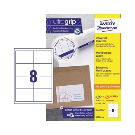 Avery Zweckform Etikett 3660-200 97x67,7mm weiß 1.600 St./Pack.