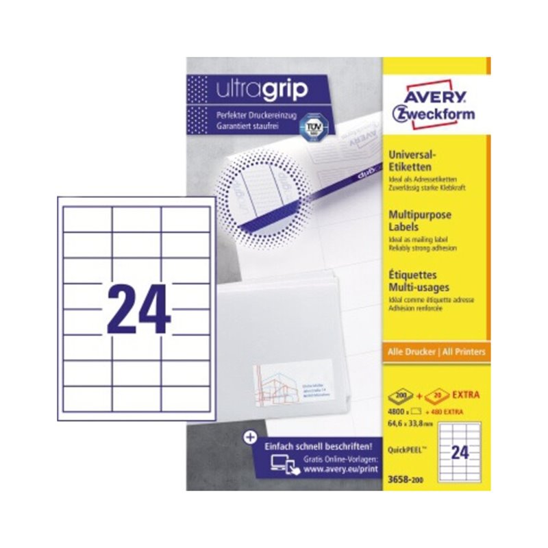 Avery Zweckform Etikett 3658-200 64,6x33,8mm weiß 4.800 St./Pack.