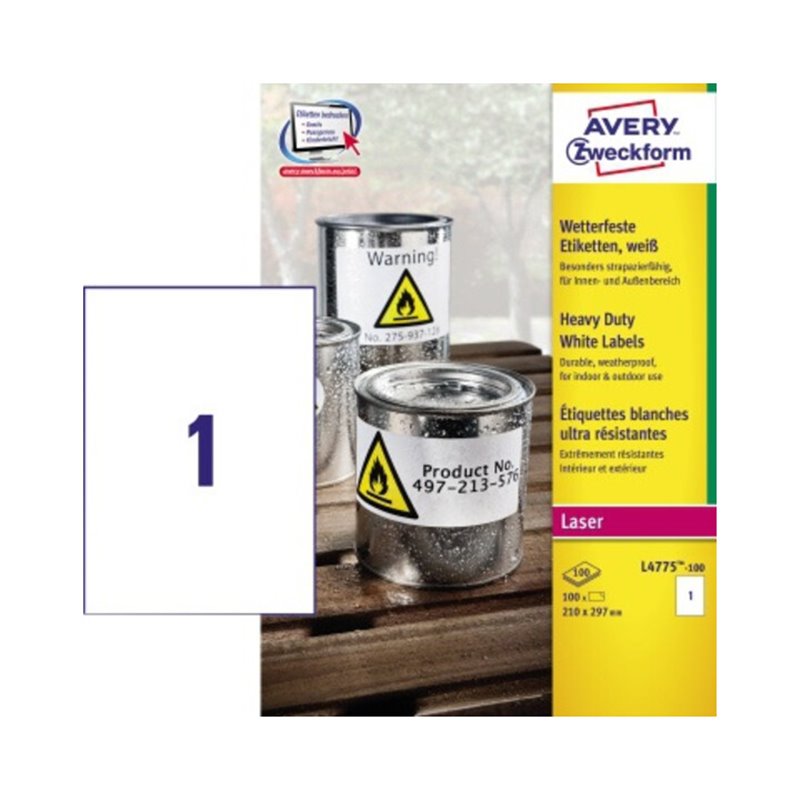 Avery Zweckform Etikett L4775-100 210x297mm wetterfest LK