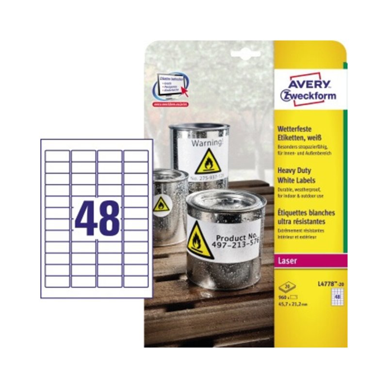 Avery Zweckform Folienetikett L4778-20 weiß 960 St./Pack.