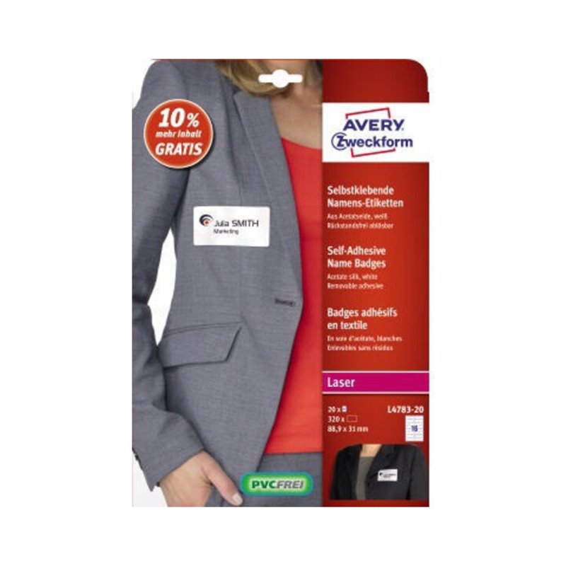 Avery Zweckform Namensetikett L4783-20 88,9x31mm ws 320 St./Pack.
