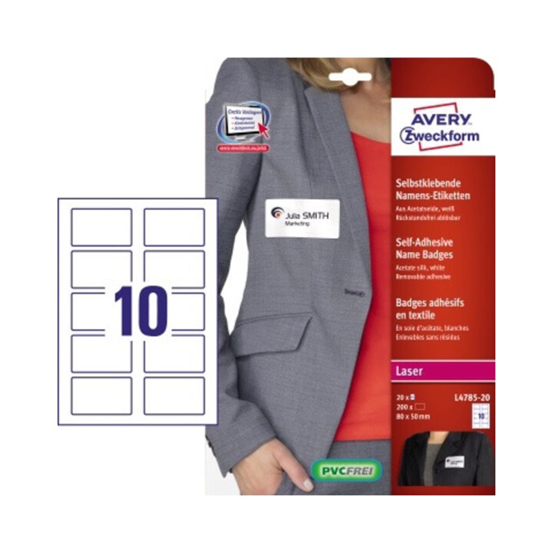 Avery Zweckform Namensetikett L4785-20 80x50mm weiß 200 St./Pack.