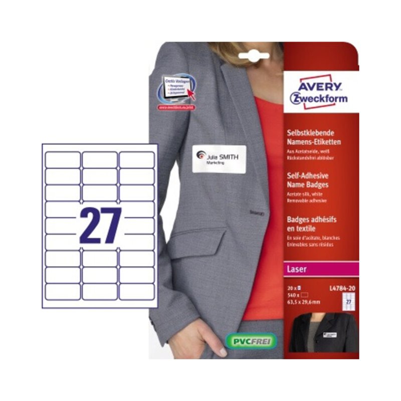 Avery Zweckform Namensetikett L4784-20 63,5x29,6mm 540 St./Pack.
