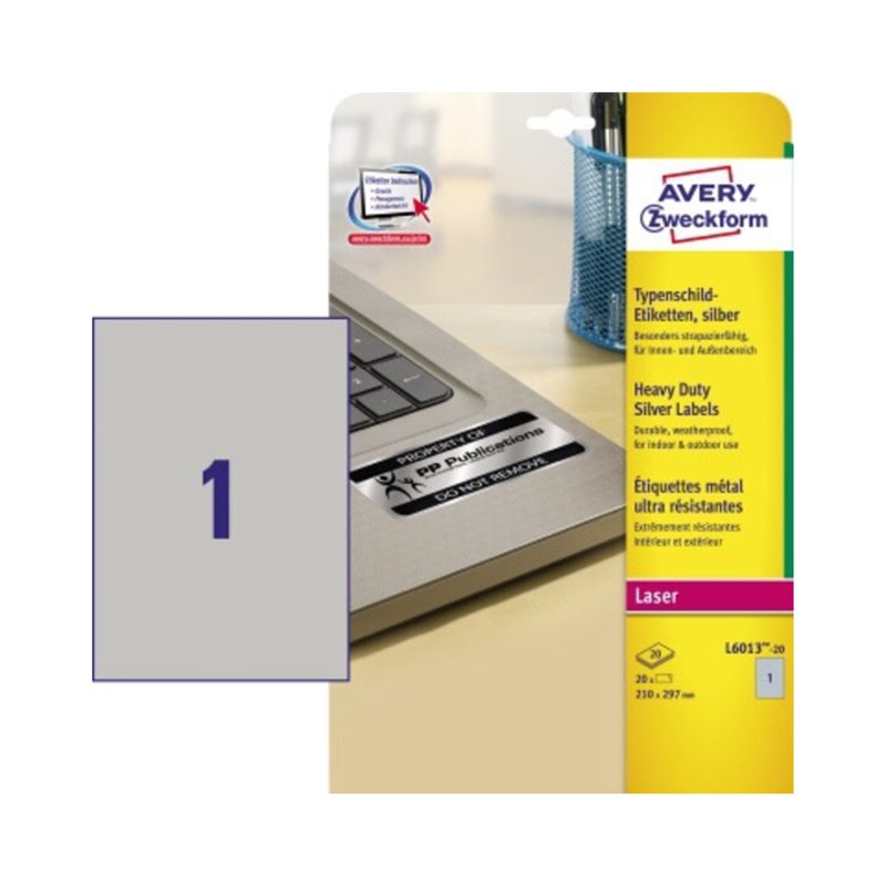 Avery Zweckform Typenschildetikett L6013-20 210x297mm 20 St./Pack.