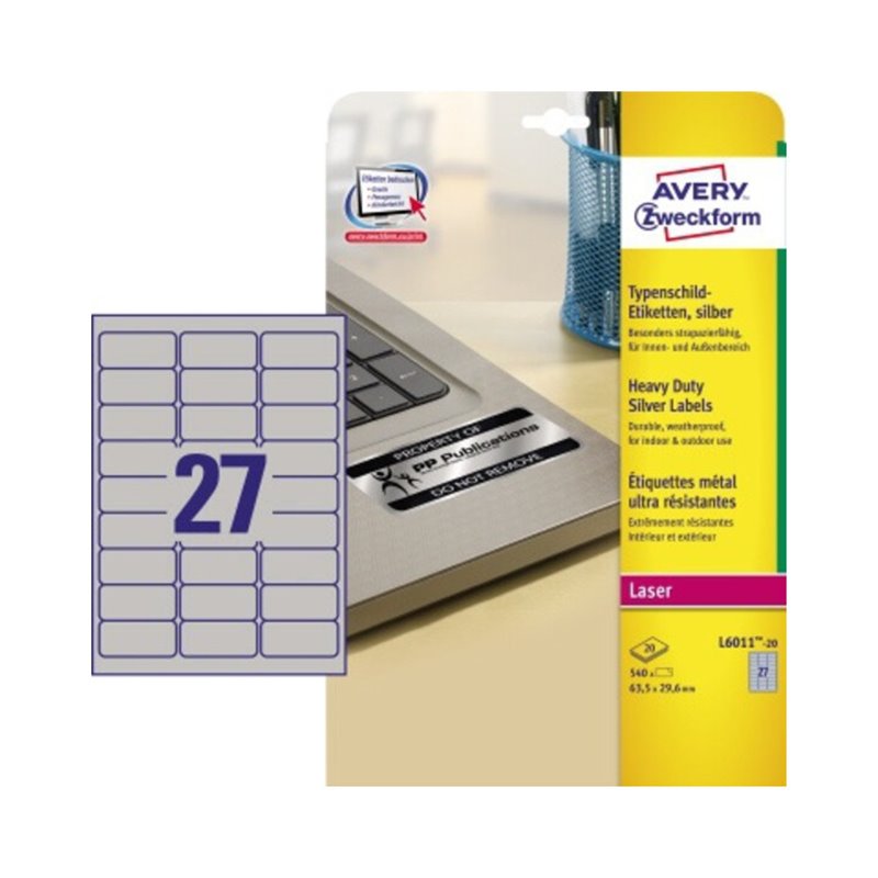 Avery Zweckform Typenschildetikett L6011-20 63,5x29,6mm 540 St./Pack.
