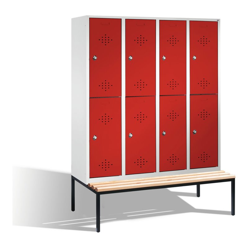 C+P Doppelstockspind Classic mit Sitzbank 8 Fächer Front Rubinrot Korpus Lichtgrau